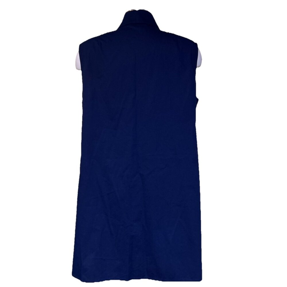 Per se By Carlisle Designer Luxurious Navy Sleeveless Shirt 14 Mandarin Collar - Picture 6 of 10